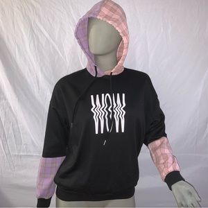 Shein | XS Oversized Hoodie | Black With Half Pink Half Purple Plaid Pattern